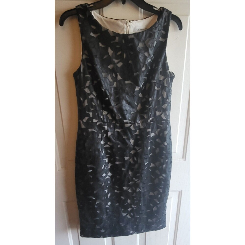 Calvin Klein Faux Leather Laser Cut Out Sheath Dress Size 8